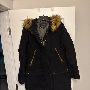 J. Crew Black Utility Jacket with Faux Fur Hood